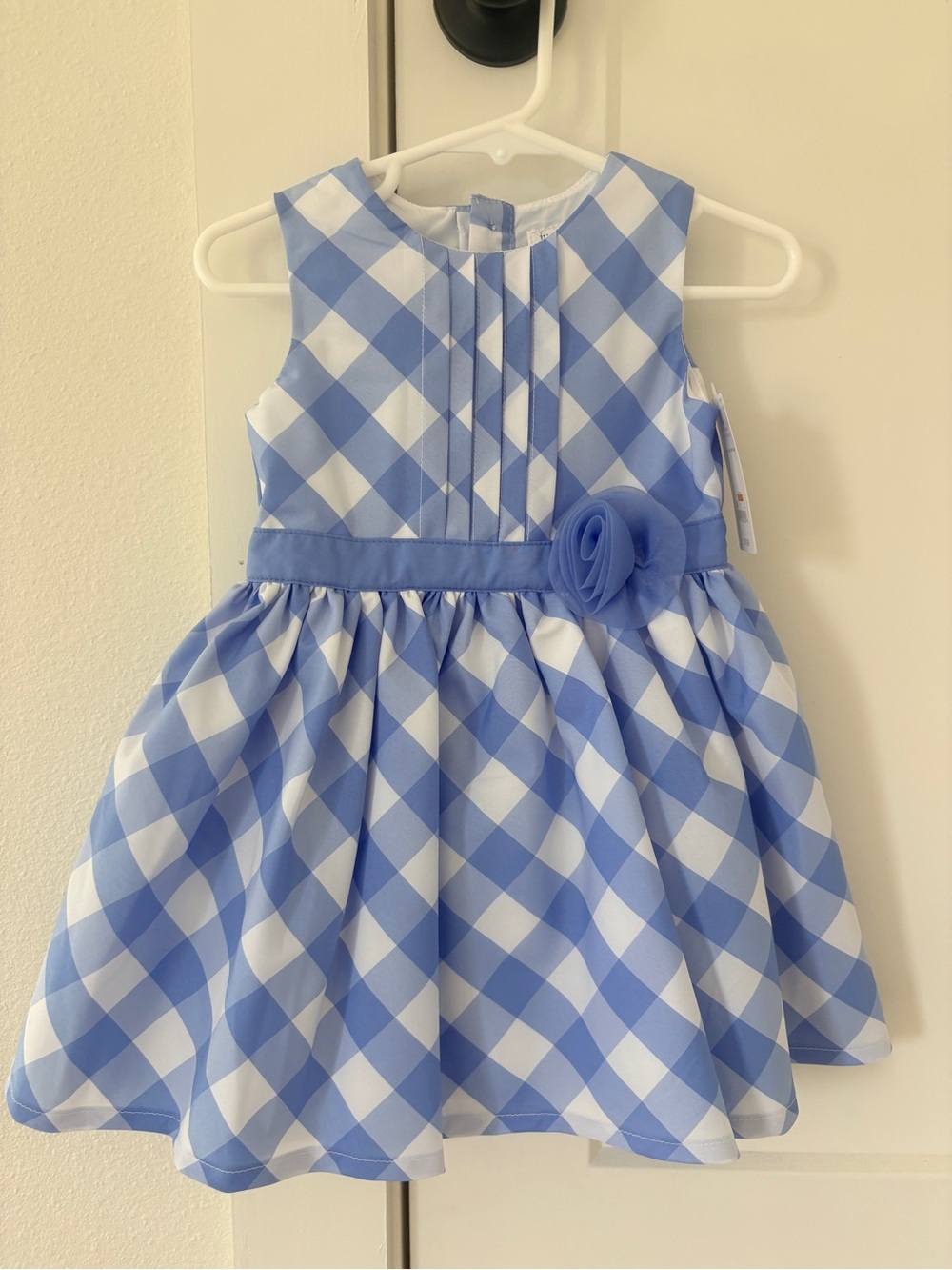 Carter's Blue and White Gingham Flower Waist Dress